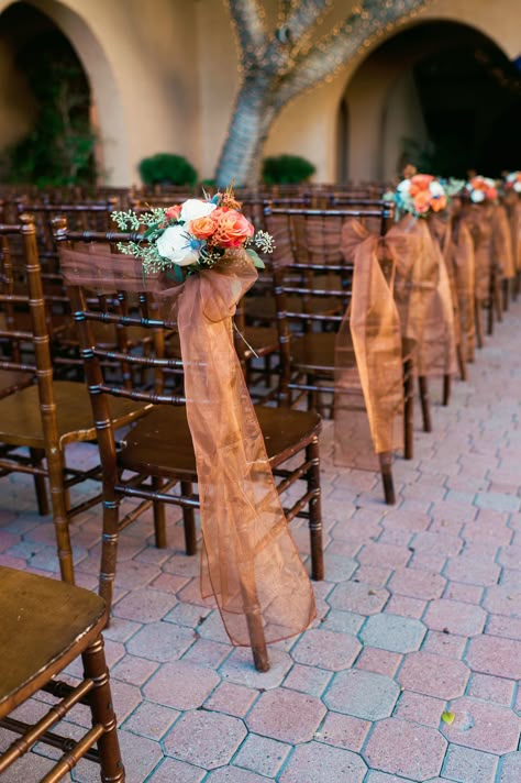 Terracota Wedding Theme Wedding Ceremony Decor, Simple Fall Wedding Aisle Decor, Fall Wedding Chair Decor, Fall Wedding Pew Decorations, Terracotta Wedding Aisle Decor, Fall Wedding Isles Decoration Outdoor, Fall Wedding Isles Decoration Indoor, Fall Church Wedding Decorations, Rust Wedding Decorations