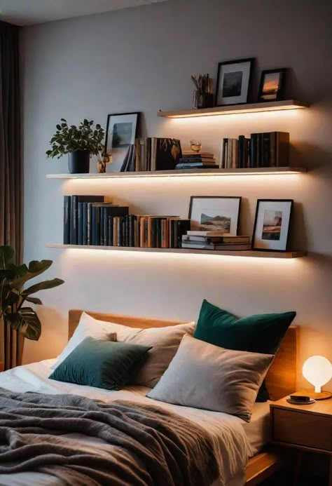 Glow Up Your Bedroom: 33 Chic and Cozy LED Aesthetic Ideas 24 Led Lights Under Bed, Mens Room Decor Bedroom Ideas, Serene Bedroom Ideas, Small Room Ideas For Men, Mood Lighting Bedroom, Led Aesthetic, Men's Bedroom Design, Minimal Bedroom Ideas, Ideas For Bedrooms