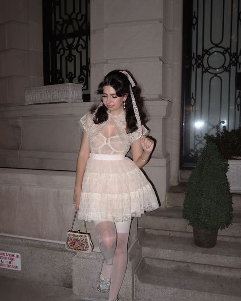 like an angel 🦢🩰 top: my mom's wedding bustier bolero: from a vintage wedding dress skirt: @lacemadeofficial socks: @forloveandlemons shoes: @shop_peche bag: vintage ribbon: vintage #coquette #angelcore #princesscore #coquetteaesthetic #nyfw coquette aesthetic, bow details, toile print, vintage wedding lace, nyc influencer content creator, new york fashion week, outfit inspo Soft Angel Aesthetic Outfits, Angel Outfit Aesthetic, Angel Aesthetic Outfit, Angelcore Aesthetic Outfits, Angelcore Outfits, Soft Angel Aesthetic, Angelic Outfits, Nyc Influencer, Wedding Dress Skirt