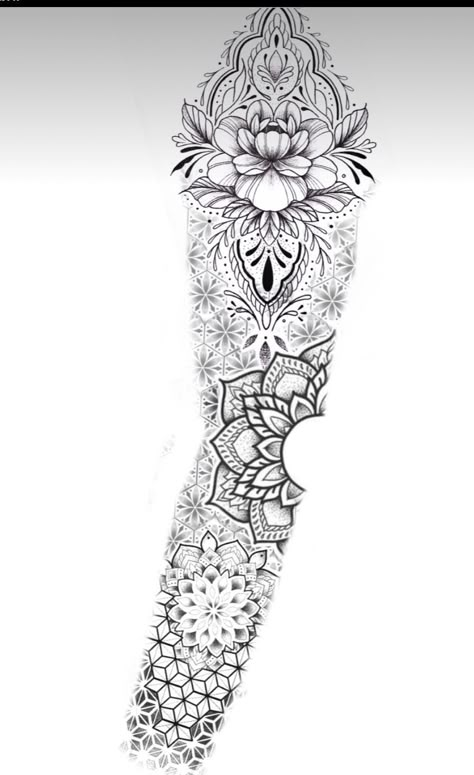 Womens Mandala Sleeve Tattoo, Girly Arm Sleeve Tattoos, Popular Tattoos 2024, Tattoo Manga Mujer, Mandela Tattoo Designs For Women, Mandala Background Tattoo, Mandala Arm Sleeve, Mandala Sleeve Tattoo Women, Mandala And Flower Tattoo Sleeve