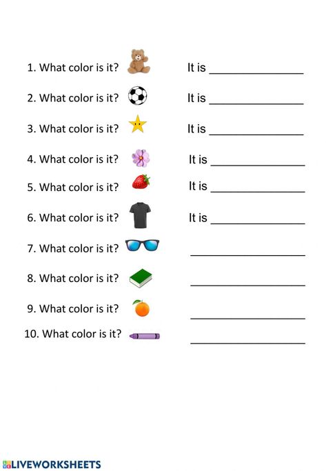 What color is it? worksheet My Favorite Color Worksheet, What Is This, Colors Worksheets For Kids, Color Worksheets For Kindergarten, Worksheets For Year 1, Greetings Worksheets, Color Exercises, English Writing Practice, Colors Worksheet