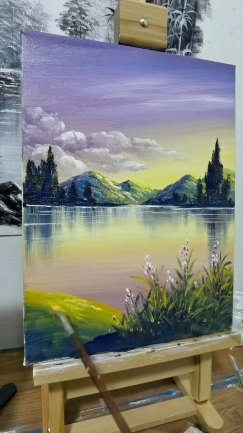 Sky Art Painting, Landscape Painting Tutorial, Canvas Painting Tutorials, Landscape Paintings Acrylic, Canvas Painting Landscape, Abstract Art Painting Diy, Canvas Painting Designs, Landscape Art Painting, Art Painting Gallery