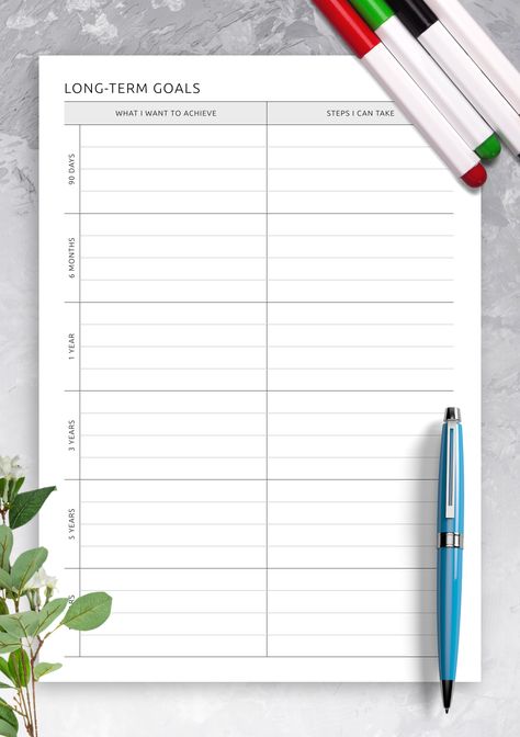 By creating a list of goals for several years ahead, you can correctly prioritize, set deadlines, and start moving in the right direction, gradually achieving your goals. Using such a template is one of the best strategies to reach objectives that really work and is considered effective among millions of satisfied users. Sections available in this template: What I Want To Achieve,; Steps I Can Take,; 90 Days,; 6 Months,; 1 Year,; 3 Years,; 5 Years,; 10 Years,. 10/5/1 Year Vision, 10 Year Plan Template, Year Goals Template, Yearly Goals Template, Goals Bujo, Goal Calendar, List Of Goals, Life Plans, 10 Year Plan