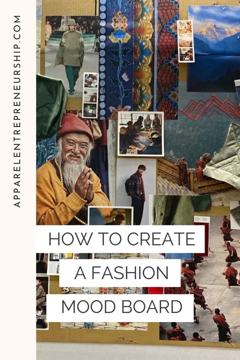 Traditionally fashion mood boards were made in physical format, with magazine tear-outs, pictures, and swatches pinned on a foam board, but today you can create them to suit your working style and brand needs.  In this post, you will get actionable mood board tips so you can go and create yours asap.  #moodboard #fashionmoodboard #fashionsketches #fashioninspiration #fashionbrand #fashiondesgin #createmoodboard Client Mood Board Fashion, Fashion Style Moodboard, Mens Fashion Moodboard, How To Create Mood Boards Fashion, Fashion Styling Portfolio Mood Boards, Fashion Design Inspiration Board Ideas, Style Board Fashion Layout, How To Create A Mood Board, Fall Mood Board Fashion