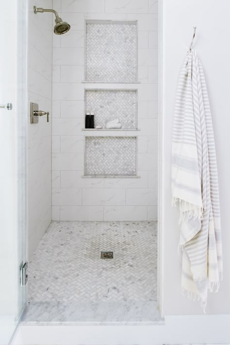 Herringbone Shower Floor, Herringbone Shower, Master Bath Renovation, Shower Floor Tile, Master Shower, Bath Renovation, Music Country, Bad Inspiration, Master Bath Ideas