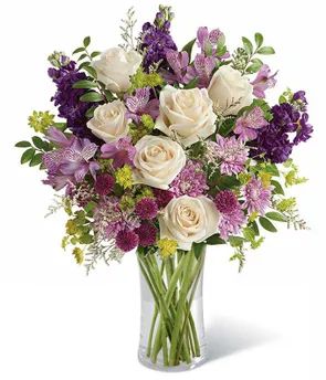 FromYouFlowers.com | Specials Flower Color Combinations, Dark Bouquet, Purple Green Wedding, Seasonal Plants, Peach Bouquet, Rose Floral Arrangements, White Flower Arrangements, Pastel Bouquet, Calla Lily Bouquet