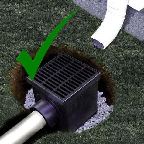 Include a catch basin before the french drain Brick French Drain, French Drain Ditch, French Drain With Catch Basin, How To Build A French Drain Diy, How To End A French Drain, French Drain Diy, Downspout Drainage, French Drain Installation, French Drain System