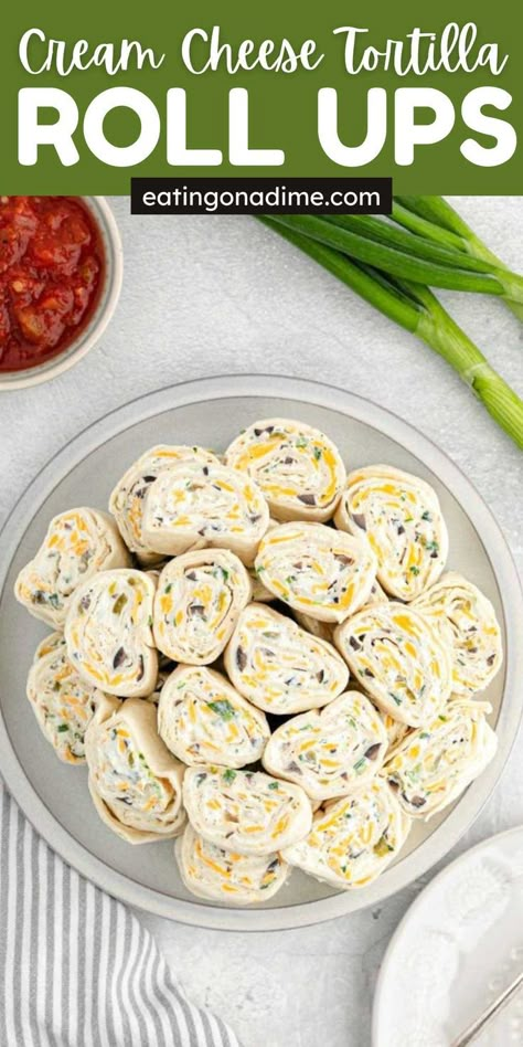 Cream Cheese Tortilla Roll Ups, Tortilla Roll Ups Appetizers, Pinwheel Appetizers Cream Cheese, Appetizers Cream Cheese, Cream Cheese Tortilla, Tortilla Pinwheels Recipe, Cream Cheese Roll Up, Cream Cheese Appetizer, Homemade Cream Cheese