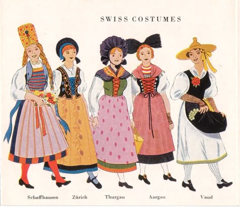 Swiss Traditional Dress, Swiss Folk Costume, Swiss Illustration, Swiss Folklore, Swiss Costume, Swiss Outfit, Switzerland Clothing, Swiss Culture, Swiss Clothing