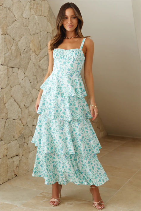 Girl, this dreamy look is waiting for you. The Letting Sunshine In Maxi Dress features a tie-up back design and a gorgeous tiered skirt. Style with heels or go with sandals for a look we love. #hellomolly Teared Prom Dress, Hoco Dresses Maxi, Sun Dresses For Summer Long, Long Brunch Dress, Easter Prom Dress, Easter Maxi Dress, Cute Long Dresses, Cute Maxi Dresses, Brunch Dresses