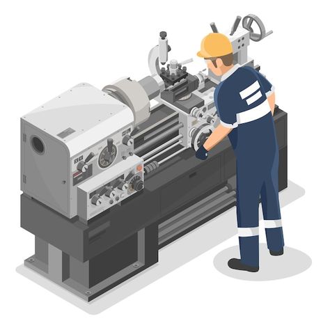 Technician work on heavy duty metal lath... | Premium Vector #Freepik #vector #lathe #cnc-machine #industrial-equipment #cnc Jaket Motor, Cnc Lathe Machine, Machine Logo, Industrial Machinery, Lathe Machine, Metal Lathe, Cnc Lathe, Cityscape Photos, Logo Banners