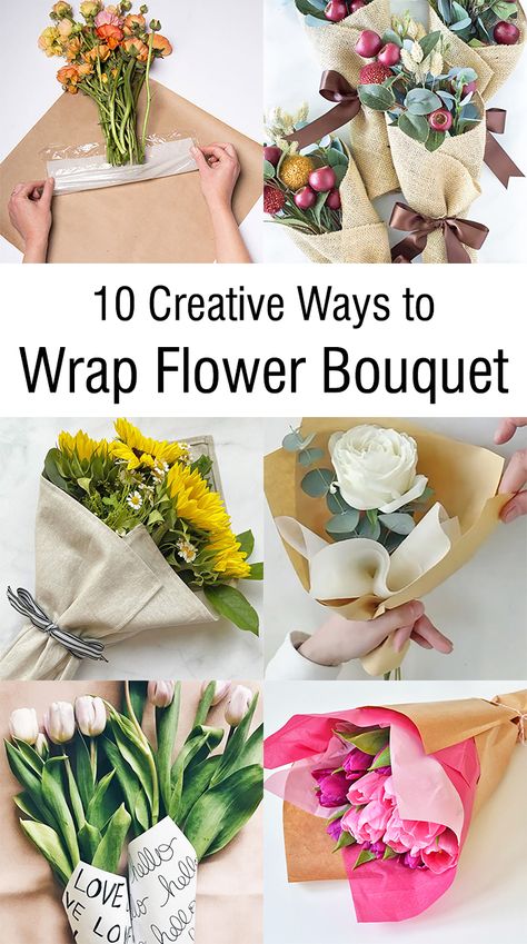 Looking for new and exciting ways to present your next flower bouquet? Check out these 10 creative ideas for unique and beautiful wrapping that will make your bouquet stand out from the rest. Ways To Wrap Flower Bouquets, Floral Bouquet Wrapping Ideas, Making Your Own Flower Bouquet, Wrap Fresh Flowers, Diy Flower Wrapping, How To Wrap A Bouquet Of Flowers, How To Wrap Bouquet With Paper, Wrapping Flowers In Paper Bouquets, Diy Flower Bouquet Wrapping