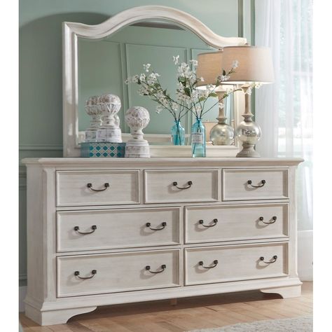 Dresser And Mirror, Royal Furniture, Dresser Furniture, 7 Drawer Dresser, Cottage Style Decor, Shabby Chic Interiors, White Dresser, Dresser Mirror, Bedroom Panel