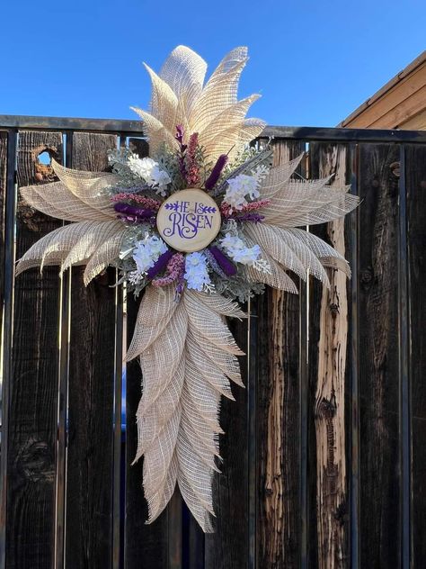 Cross Wreath Christmas, Wreaths For Funerals, Cross Wreath Diy, Spring Door Decoration, Religious Wreath, Burlap Wreath Diy, Tulle Wreath, Cross Wreath, Easy Diy Wreaths