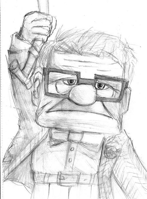 Old guy from up Character Pencil Sketches, Old Man Cartoon Drawing, Movie Characters Drawings, Old Person Drawing, Guy From Up, Old Man From Up, Grandpa Drawing, Movie Character Sketch, Movie Sketches