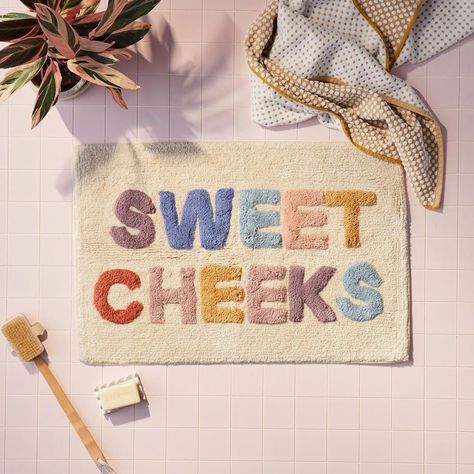 Urban Outfitters Home on Instagram: “Yes, you. Link in bio to shop! #UOHome” Sweet Cheeks Bathroom Decor, Rug In Bathroom, Funny Bath Mat, Kids Bath Mat, September Themes, Chenille Bath Mat, Tiny Bath, Urban Outfitters Home, Cute Bath Mats