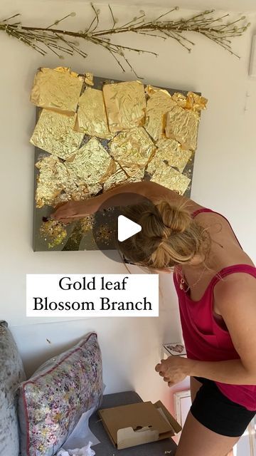 Gold Leaf Tree Painting, Gold Leaf Painting Ideas, Gold Leaf Art Ideas, Art With Gold Leaf, Gold Leaf Artwork, Painting With Gold Leaf, Wall Art Gold Leaf, Blossom Branch, Leaf Painting