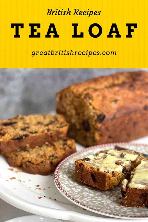 slices of fruit loaf with one buttered on a plate. English Tea Loaf, Old Fashioned English Tea Loaf, Tea Loaf Recipe, 3 Ingredient Fruit Cake Recipe, Ginger Loaf, Malt Loaf, Yummy Things To Bake, Fruit Loaf, Regional Recipes