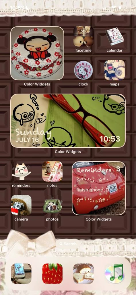 Domo Ios Homescreen, Rilakkuma Ios Homescreen, Domo Lockscreen, Pucca Phone Theme, Rilakkuma Iphone Wallpaper, Apple Homescreen Layout, Ethereal Phone Theme, Domo Homescreen, Ios Phone Ideas