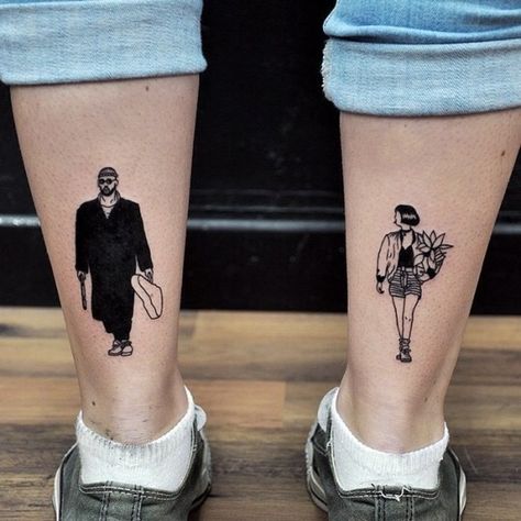 Léon and Mathilda. I think this is the one I want. Kunst Tattoos, Movie Tattoo, Movie Tattoos, Jean Reno, Tattoos Geometric, Tatuaje A Color, Professional Tattoo, Aesthetic Tattoo, Little Tattoos