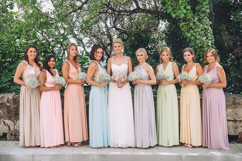 Bridesmaids In Pastel Colors, Pastel Coloured Bridesmaid Dresses, Dusty Pastel Bridesmaid Dresses, Pastel Pink Bridesmaids Dresses, Multi Color Bridesmaid Dresses Pastel, Pastel Color Wedding Theme Bridesmaid Dresses, Coordinating Bridesmaid Dresses Color Schemes, Bridesmaids Dresses Pastel Colours, Bridemades Dresses Color