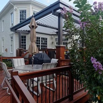 75 Deck with a Pergola Ideas You'll Love - May, 2024 | Houzz Pergola Ideas Attached To House Deck, Deck With Pergola Attached To House, Decks With Pergola Ideas, Balcony With Pergola, Pergola Over Deck, Deck Pergola Ideas, Pergola On Deck, Pictures Of Decks, Pergola On A Deck