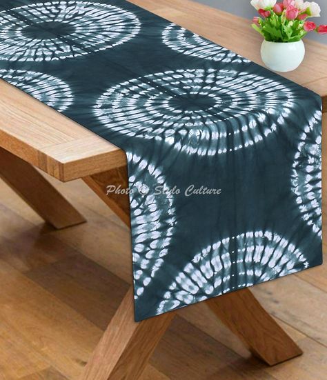 Canvas Table Runner, Canvas Table, Shibori Textiles, Shibori Designs, Shibori Pattern, Tie Dye Techniques, Tie Dye Fabric, Shibori Tie Dye, Ice Dyeing