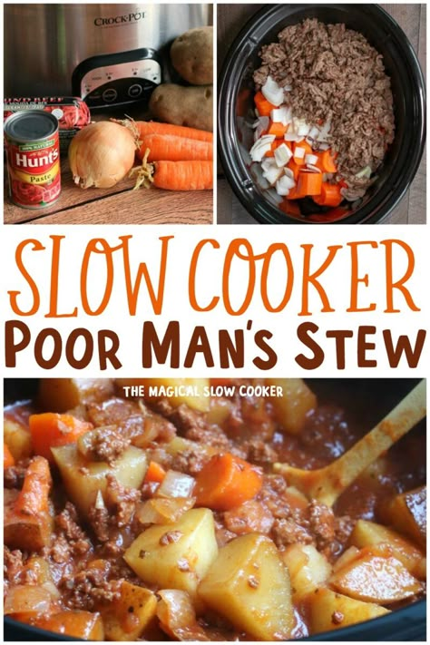 Stew In Crockpot, Poor Man Stew, Poor Man's Stew, Chicken Jalfrezi Recipe, Crock Pot Stew, Poor Mans Stew, Ground Beef Potatoes, Stew Easy, Can Tomato Paste