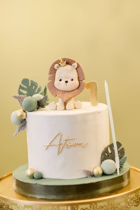 1st Birthday Lion Theme, Lion First Birthday Cake, Cake For 1 Year, First Birthday Lion Theme, Lion Themed First Birthday Party, 1birthday Cake Boy, Safari Theme Cake 1st Birthdays, Lion 1st Birthday Party Ideas, One Year Cake Boy