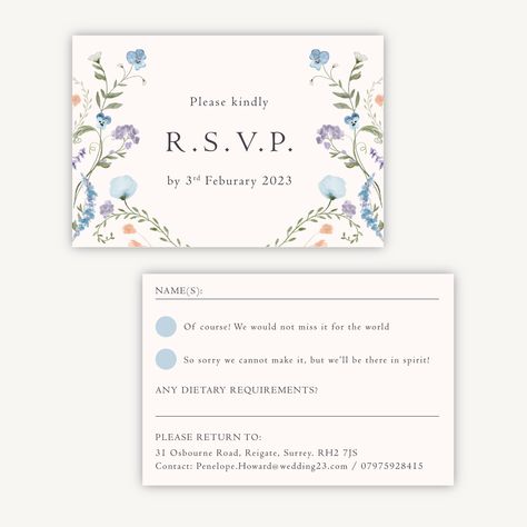 Guests can easily respond to your invitation with this matching Regency Floral RSVP card. Beautiful floral illustrations frame your information in the centre of the card and there is space for all the essential information including an RSVP date, dietary requirements, returns addresses and contact details. Confetti Sign, Large Wedding Signs, Place Card Table Wedding, Rsvp Invitation, Folded Wedding Invitation, Wedding Invitation Rsvp, Rsvp Wedding, Wedding Rsvp Cards, Wedding Guest Book Sign