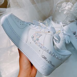 Nike | Shoes | Wedding Sneakerswedding Air Force Custom Name And Date | Poshmark Sneaker Diy, Wedding Sneakers For Bride, Bride Sneakers, Pearl Wedding Shoes, Bridal Sneakers, Filmy Vintage, Wedding Sneakers, Villa Park, Cute Nike Shoes