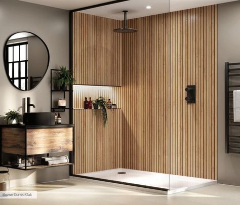 Discover Naturepanel, a revolutionary collection of 100% waterproof slat wood wall panels. Inspired by the serene beauty of nature, our panels feature authentic Bleached Cuneo Oak, Brown Cuneo Oak, and Warmia Walnut designs. Ideal for bathrooms, shower cubicles, gyms, and hotels. Embrace the timeless elegance and durability of UK-made Naturepanel, with a 30-year warranty, for a minimalist yet luxurious interior transformation. Shop Now: https://www.plumbersmerchantsleicester.com/multipanel-n... Waterproof Wall Panels, Bathroom Paneling, Bathroom Wall Panels, Wood Slat Wall, Oak Wall, Oak Panels, Bathroom Inspiration Decor, Wood Bathroom, Wood Panel Walls