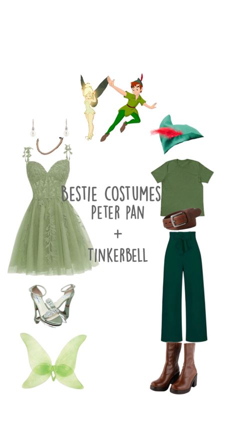 Tinkerbell And Peter Pan Costume, Peter Pan And Tinkerbell Costume, Peter Pan Halloween Costumes, Tinkerbell And Peter Pan, Peter Pan Halloween, Peter Pan Costumes, Disney Bound Outfits Casual, Tinkerbell Costume, Peter Pan Costume