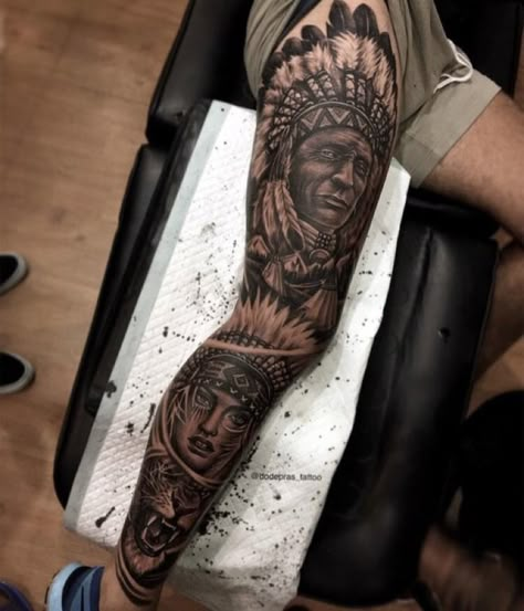 Native Indian Tattoos, Indian Tattoo Design, Tattoo Homme, Mangas Tattoo, American Indian Tattoos, Native American Tattoo, Full Leg Tattoos, Native American Tattoos, Native Tattoos