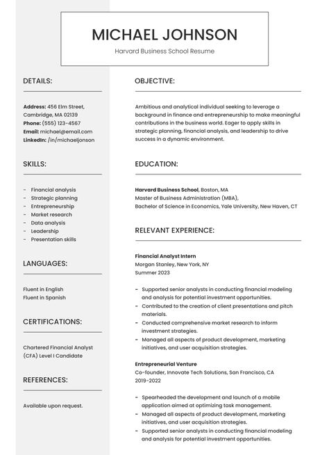 Harvard Business School Resume Free Google Docs Template Teen Resume, School Resume, College Resume, Resignation Letters, Online Resume, Docs Templates, Harvard Business, Masters In Business Administration, Student Resume