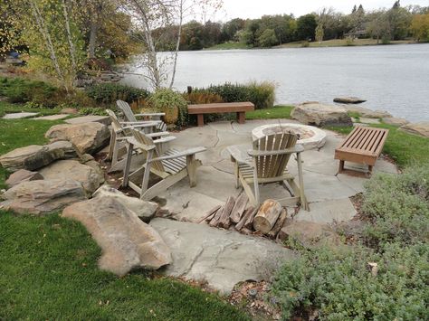 Technology Makes Natural Stone Attractive and Affordable Stone Landscaping Ideas, Lake House Backyard, Lake House Patio, Lake Landscaping, Stone Landscaping, House Backyard, Pond Landscaping, Natural Pond, Backyard Water Feature