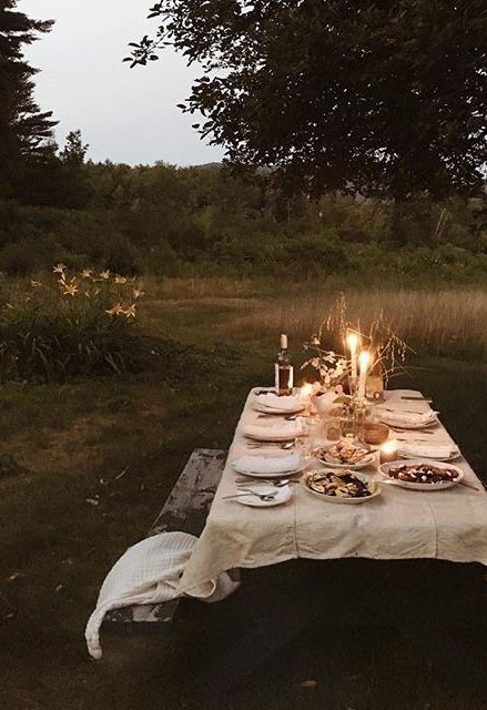 Outdoor Dinner Aesthetic, Garden Dinner Aesthetic, Dinner Party In The Woods, Forest Dinner Party, Dinner In A Field, Dinner In Forest, Picnic In Forest, Outside Dinner Party, Beltane Aesthetic