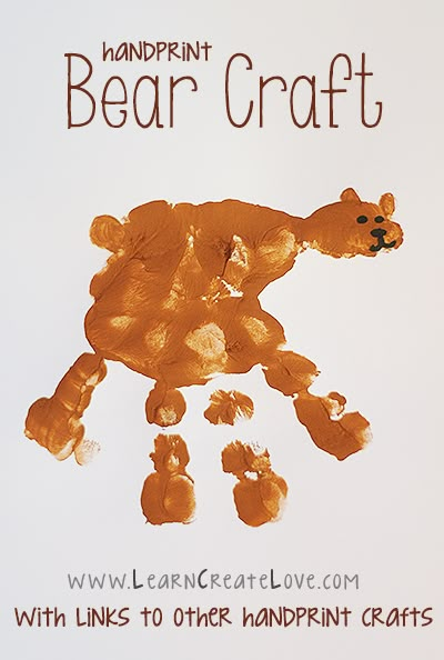 Infant Bear Crafts, Bear Art Projects For Toddlers, Prek Bear Crafts, Teddy Bear Handprint Craft, Bear Hand Print Craft, Forest Animals Handprints, Forest Animal Handprint Art, Brown Handprint Craft, Brown Bear Brown Bear Handprint Crafts