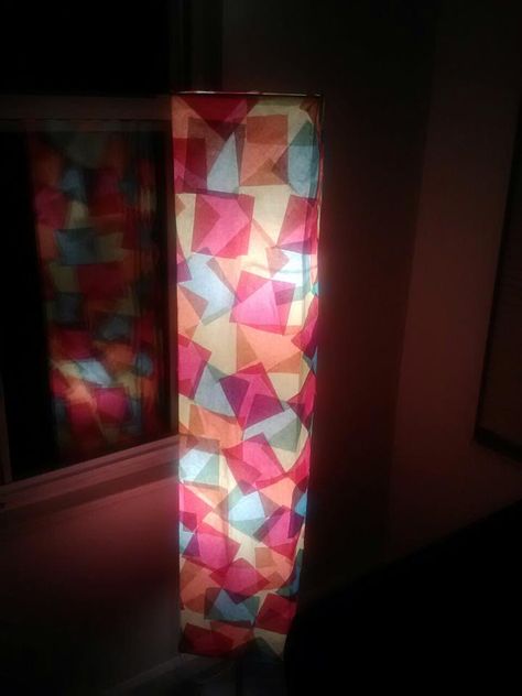 My friend and I made this last night... took a normal square paper lamp from walmart or meijer and then cut tissue paper and glued it to the paper shade. Super easy and fun looking at night! Paper Lamps, Tissue Paper Art, Girl Bedrooms, Paper Lampshade, Square Paper, Lamp Shades, Paper Lamp, Girls Bedroom, Tissue Paper