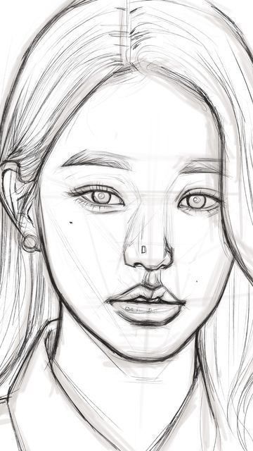 Kpop Sketches Pencil, Wonyoung Sketch Pencil, Faces Drawings Sketches, Drawing Face Reference Sketch, Sketch Ideas Portraits, Wonyoung Drawing Pencil, Ryujin Drawing Sketch, Faces To Draw Sketches, Kpop Idol Drawing Easy