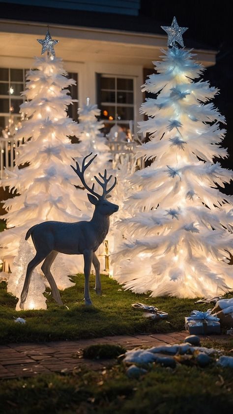 Transform your outdoor space into a winter wonderland with these stunning Outdoor Christmas Decorations ideas From DIY to Easy Classic to Vintage Rustic to Elegant we've got you covered Get inspired with these Yard Ideas Farmhouse Lights Large Classy and Classic decorations Outdoor Deer Christmas Decor, Classic Christmas Decorations Outdoor, Winter Wonderland Outdoor Decorations, Classy Outdoor Christmas Lights, Christmas Lawn Decorations Front Yards, Diy Outdoor Christmas Decorations Yard, Christmas Front Yard, Outdoor Christmas Decorations Ideas, Christmas Decorations Yard