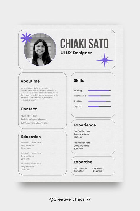 Uiux Designer Resume, Graphic Design Resume Layout, Minimal Cv Design, Cv Layout Design Creative Cv, Artist Resume Design, Designer Cv Design, Cv Layout Design, Ui Ux Designer Resume, Cv Graphic Design