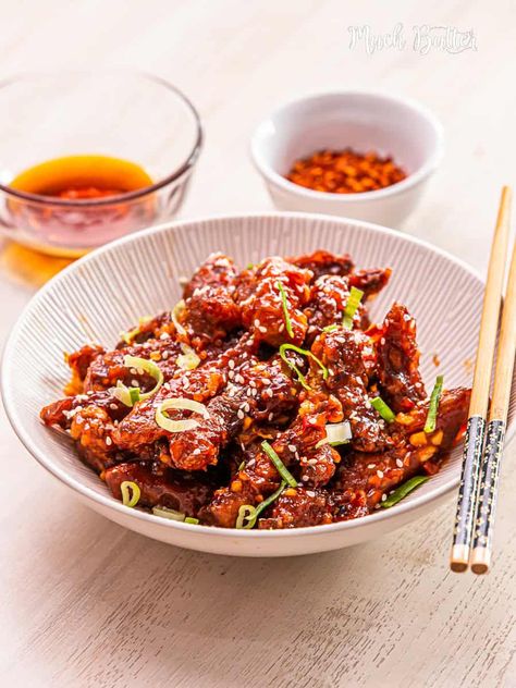 Honey Chili Chicken - Much Butter Chili Crunch Chicken, Hot Chili Oil Recipe, Chili Honey Chicken, Spicy Sweet Chicken, Honey Chili Chicken, Honey Chilli Chicken, Chili Crunch, Hot Chili Oil, Chili Oil Recipe