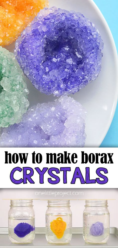 Crystal Borax Diy, Make Your Own Geodes, Borax Science Experiments, Earth Science Kindergarten, Science Experiments Explosions, Crystals Crafts Ideas, Stem Crafts For Middle School, Chemistry Stem Activities, Borax Experiments For Kids