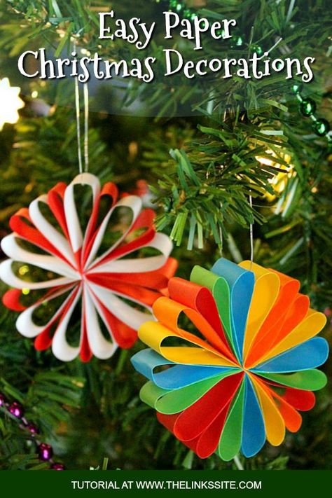 Making some of these paper Christmas decorations would be a great craft project for kids because they are so easy to make! thelinkssite.com #Christmas #Christmasdecorations #papercraft #homemadedecorations #decorations Paper Christmas Decorations, Paper Christmas Ornaments, Christmas Crafts For Kids To Make, Homemade Christmas Decorations, Christmas Arts And Crafts, Christmas Decorations For Kids, Project For Kids, Christmas Paper Crafts, Diy Christmas Decorations Easy