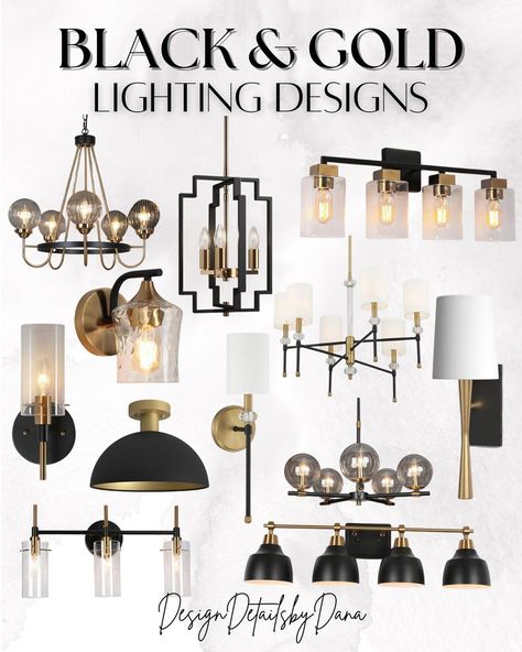 Obsessed with these black and gold lighting designs! 🖤✨ From chandeliers to sconces and semi-flush mounts, these pieces add the perfect touch of elegance and style to any room in your home. Bold, chic, and timeless! Comment LIGHTING and I’ll DM the links to you now! #blackandgolddecor #blacklighting #goldlighting #livingroomlighting #kitchenlighting #bathroomlighting #chandeliers #sconces #designerforless #affordablehomedecor #homestyledecor #luxuryforless Black And Gold Lighting, Gold Home Accents, Black And Gold Chandelier, Black And Gold Home, Organization Laundry Room, Laundry Room Organization Ideas, Gold Lighting, Kitchen Pantry Organization, Room Organization Ideas