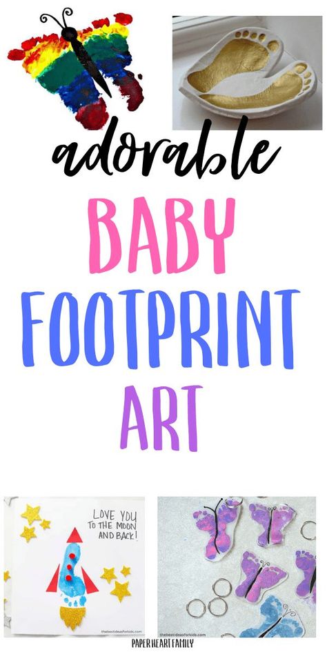 Adorable DIY baby footprint art ideas that you will love- make a great Christmas gift for dad, for Grandma or for mom on Mother's Day. A great baby keepsake to treasure forever. Make a butterfly, a rocket, and more! Newborn Footprints Ideas, Footprint Craft For Grandma, Infant Mothers Day Crafts For Grandma, Baby Footprint Art For Grandma, Baby Gifts For Grandma, Infant Keepsake Crafts, Baby Keepsake Ideas Diy, Infant Hand And Footprint Art, Footprint Mothers Day Crafts