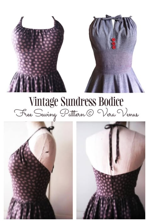 Vintage Fabric Sundress Bodice Free Sewing Pattern | Fabric Art DIY Homemade Dresses For Women Sewing, Sewing Bodice Pattern, Vintage Dresses Sewing Patterns, Diy Dress Bodice, Homemade Dress Patterns, Diy Easy Dress Pattern, Vintage Sundress Pattern, Beginner Dress Pattern Summer, Sun Dress Pattern Free Womens