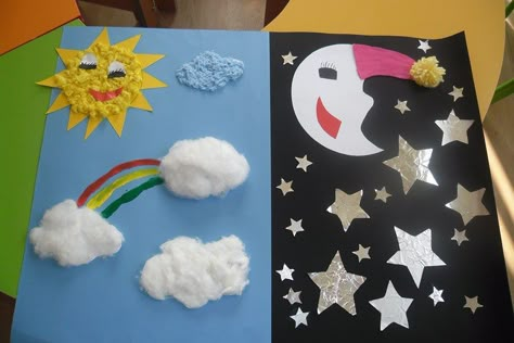 Night And Day Crafts Preschool, Day And Night Preschool Theme, Day And Night Crafts Preschool, Day And Night Activities Preschool Art, Day And Night Crafts For Kids, God Made Day And Night Preschool Craft, Night And Day, Day And Night Preschool, Day And Night Craft