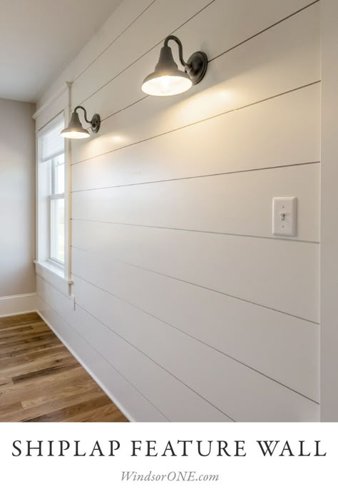 Classical Craftsman Molding, Craftsman Molding, Shiplap Bedroom, Shiplap Feature Wall, Rustic Stairs, Shiplap Wall Diy, Feature Wall Bedroom, Building And Construction, White Shiplap Wall